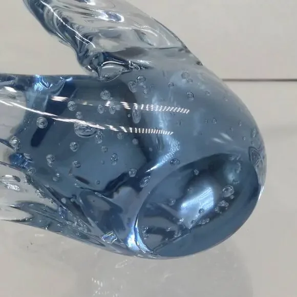 Fused Glass Art Controlled Bubbles Blue Bird Figurine - Picture 6 of 6